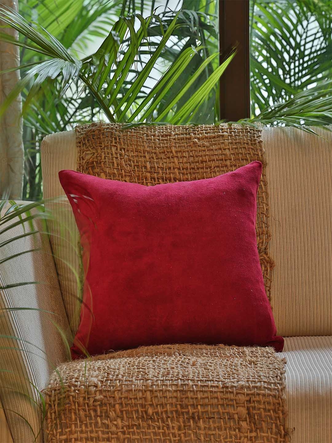 

Amoliconcepts Cosy Comfort Maroon Cotton Velvet Square Cushion Covers