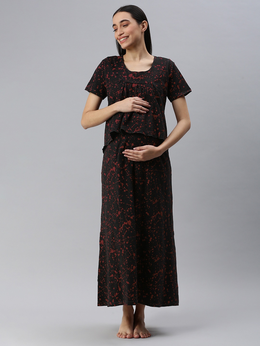 

Nejo Printed Cotton Maternity Maxi Nightdress, Black