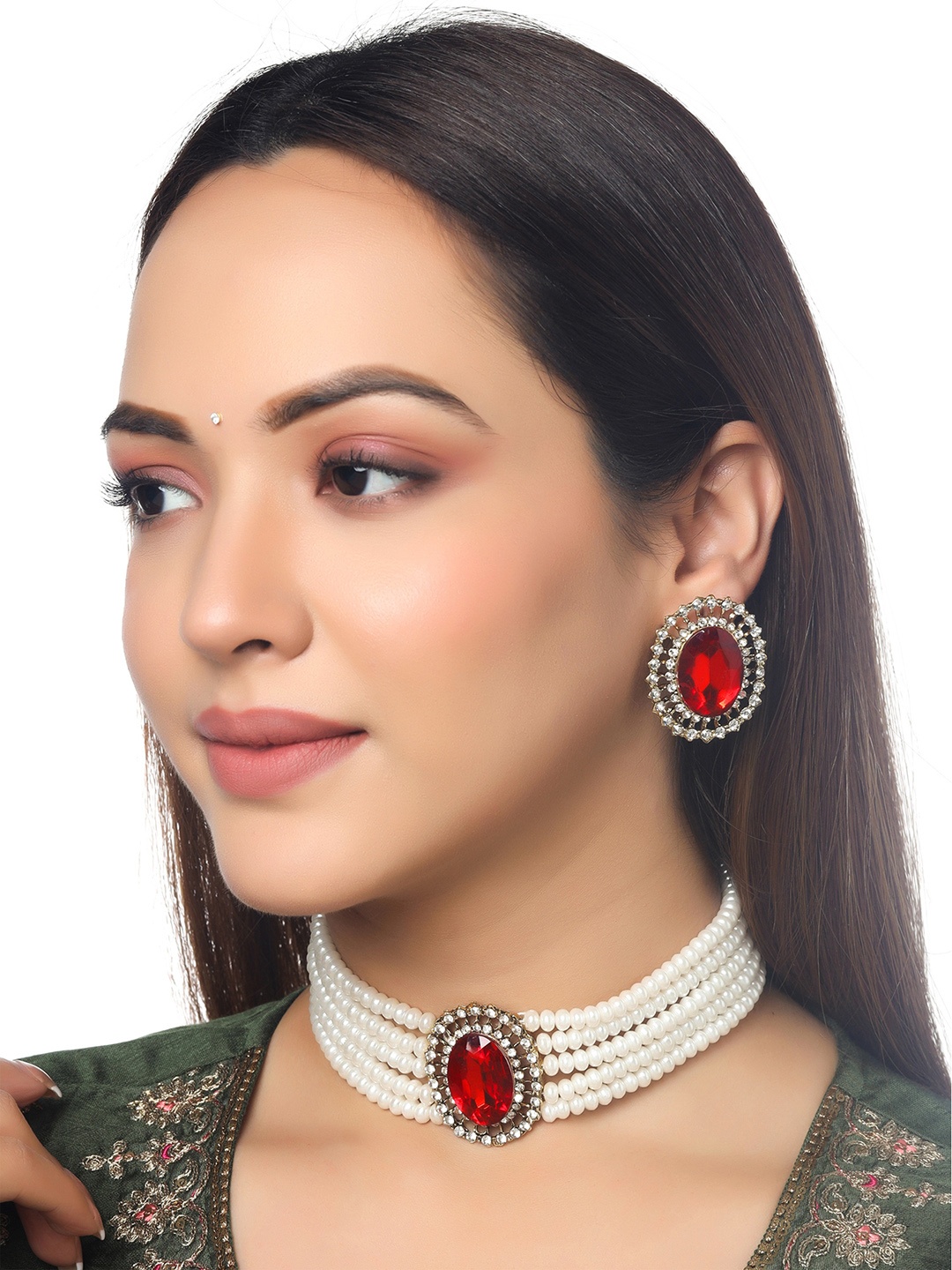 

Yellow Chimes Crystal-Studded & Pearl Beaded Jewellery Set, Gold