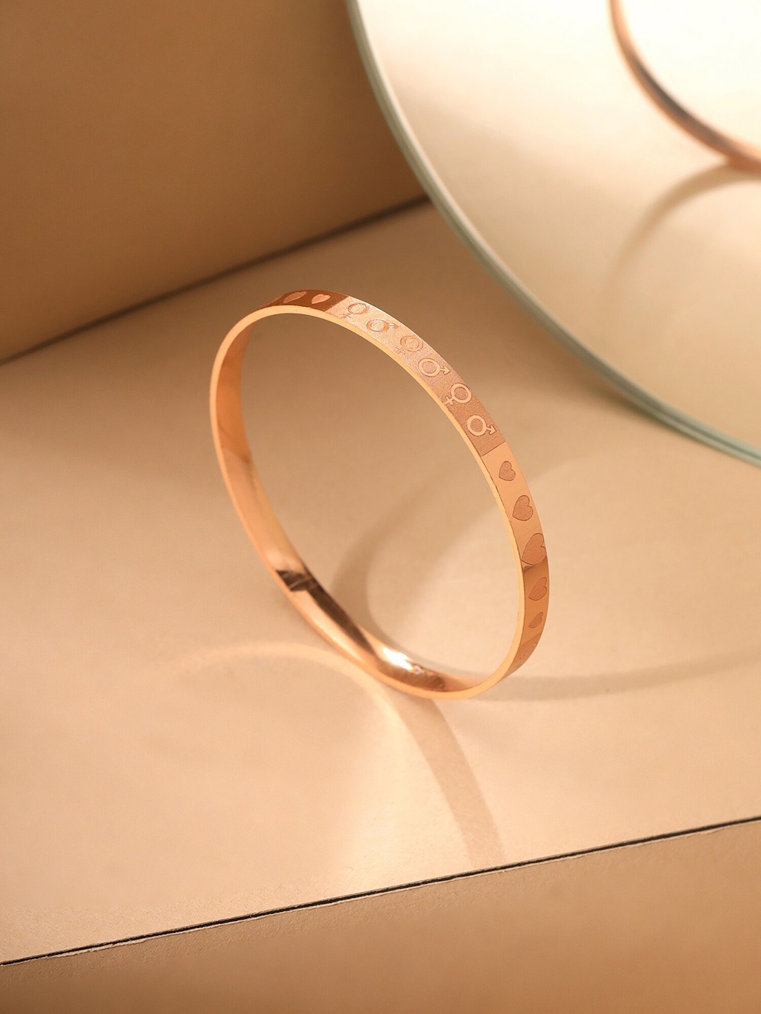 

Yellow Chimes Rose Gold-Plated Heart Designed Bangle