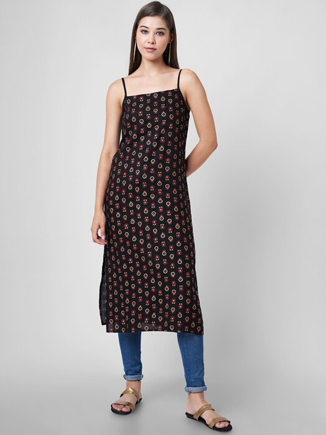 

PURSHOTTAM WALA Floral Printed Kurta, Black