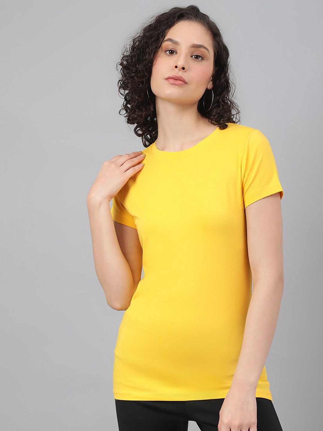 

BESIMPLE Women Cotton T-shirt, Yellow