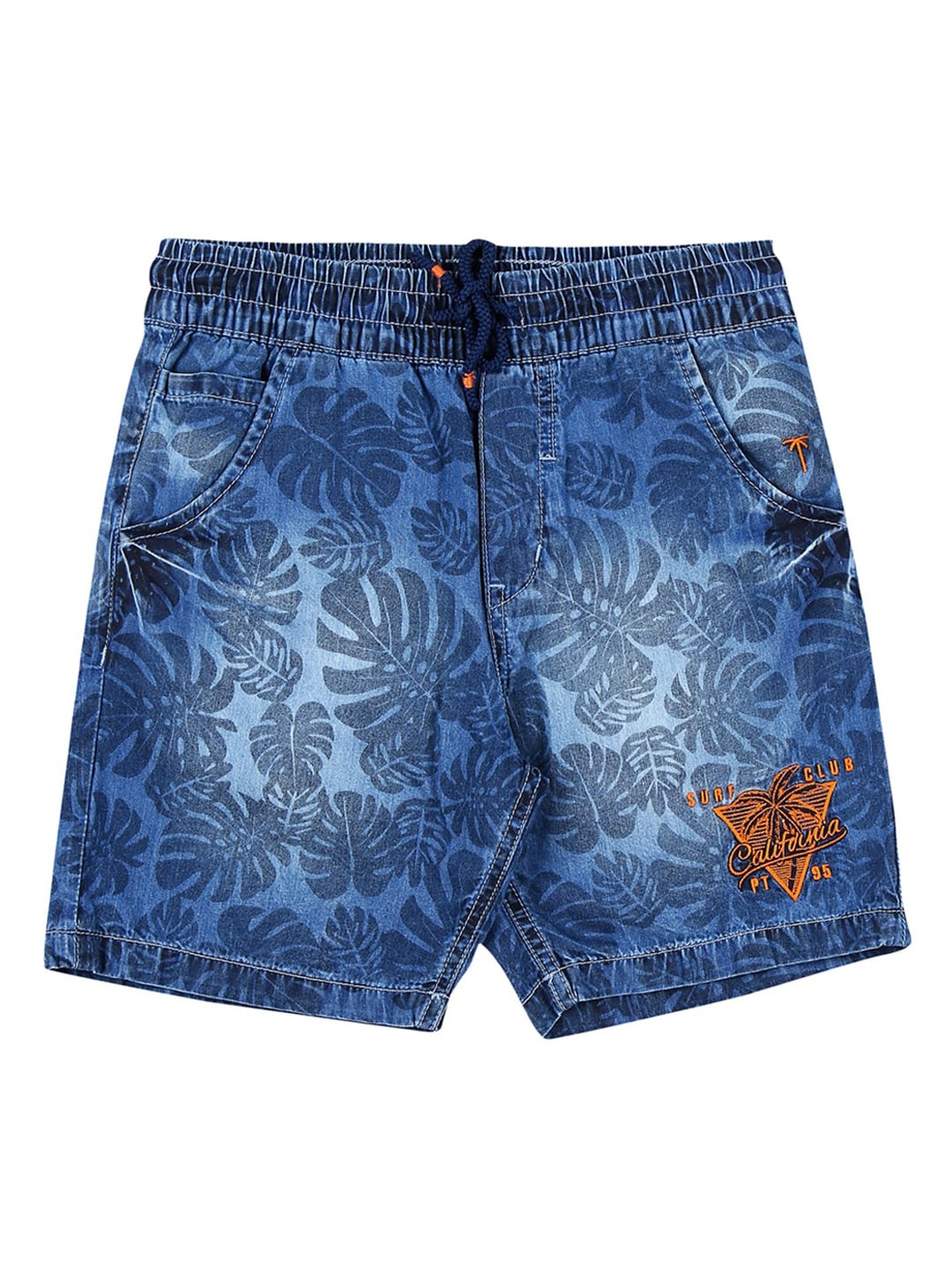 

Palm Tree Boys Floral Printed Cotton Denim Shorts, Blue