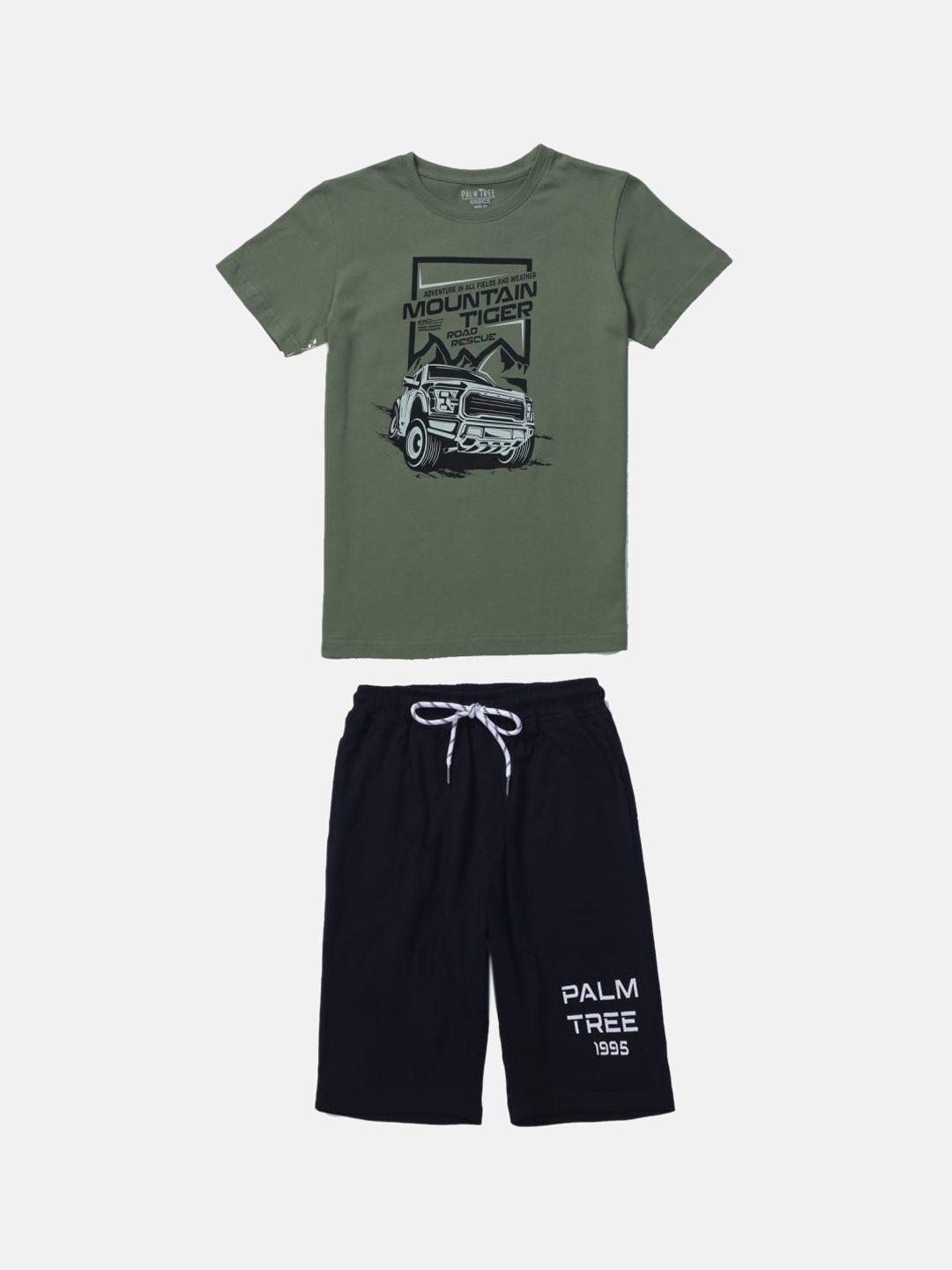

Palm Tree Boys Olive Green Printed Shorts