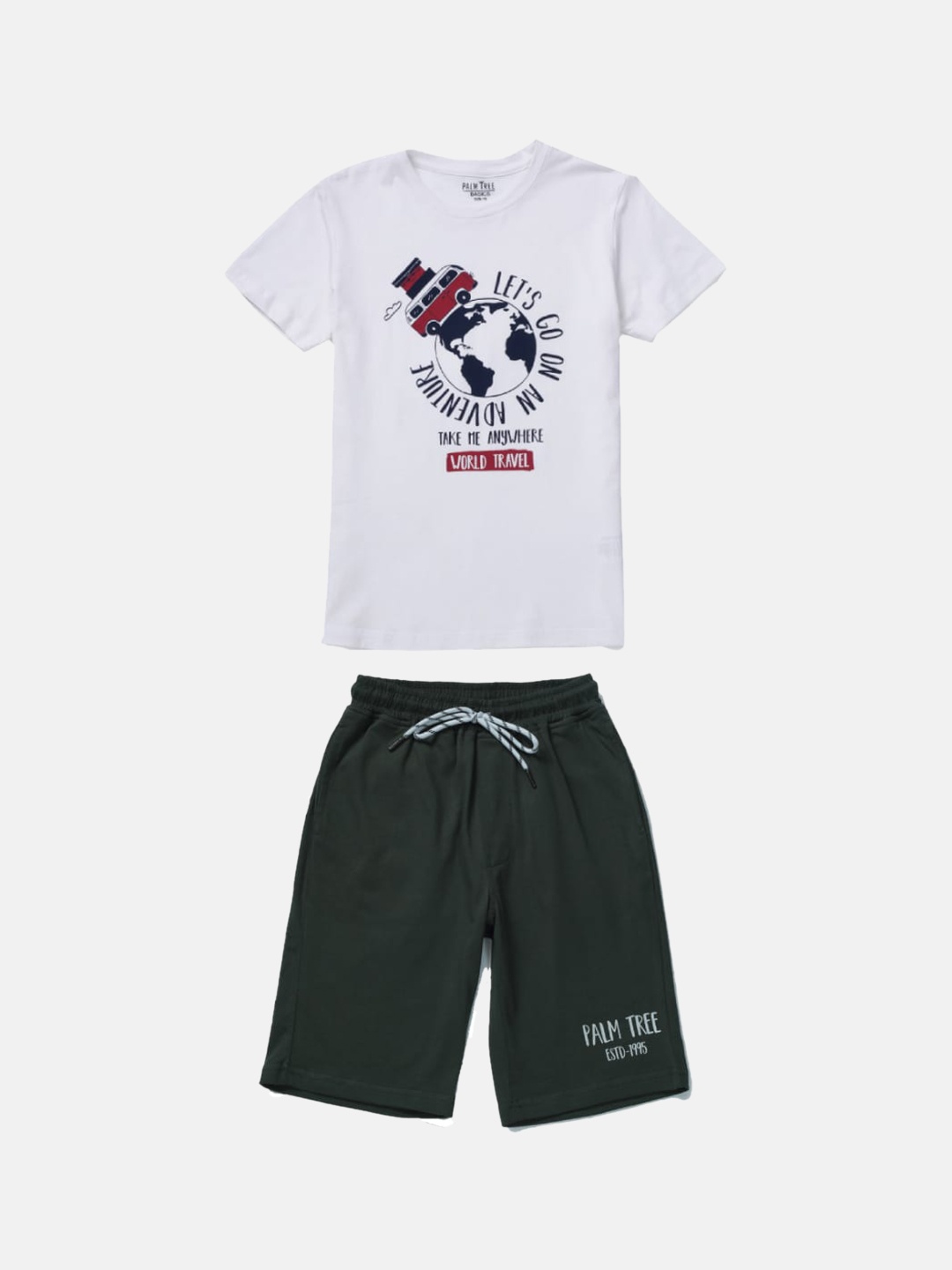 

Palm Tree Boys Green Typography Printed Cotton Shorts