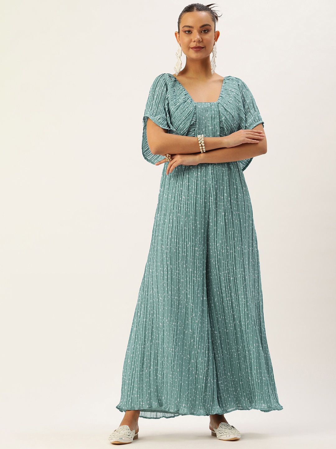 

Ethnovog Printed Pleated Culotte Jumpsuit, Blue