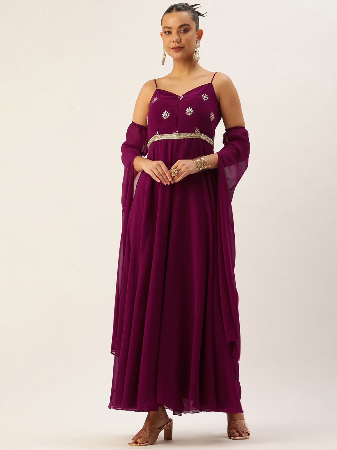 

Ethnovog Embroidered Culotte Jumpsuit With Detachable Sleeves, Purple