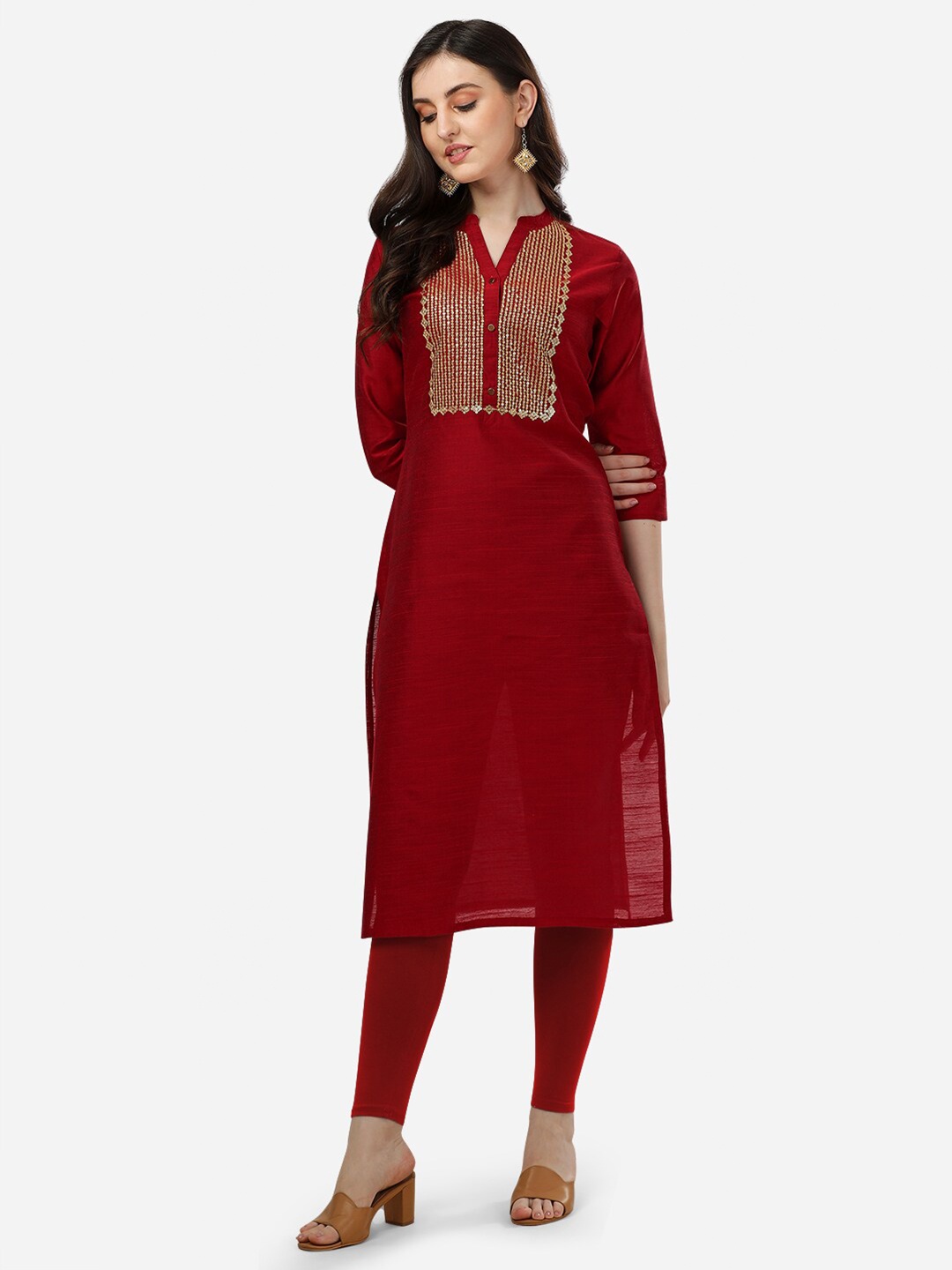 

HERE&NOW Ethnic Motifs Yoke Design Kurta, Maroon