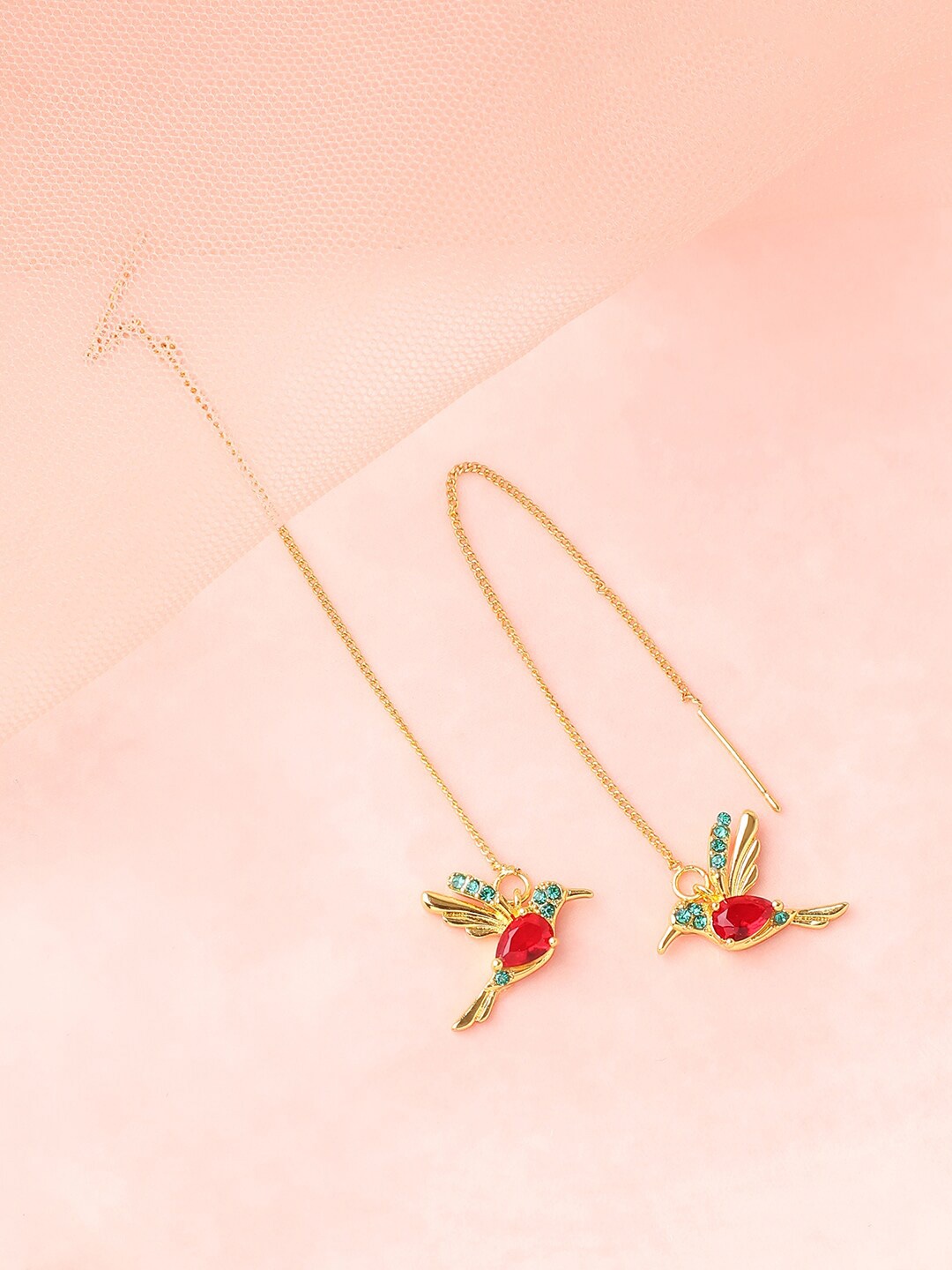 

SOHI Women Gold Plated Contemporary Drop Earrings, Red