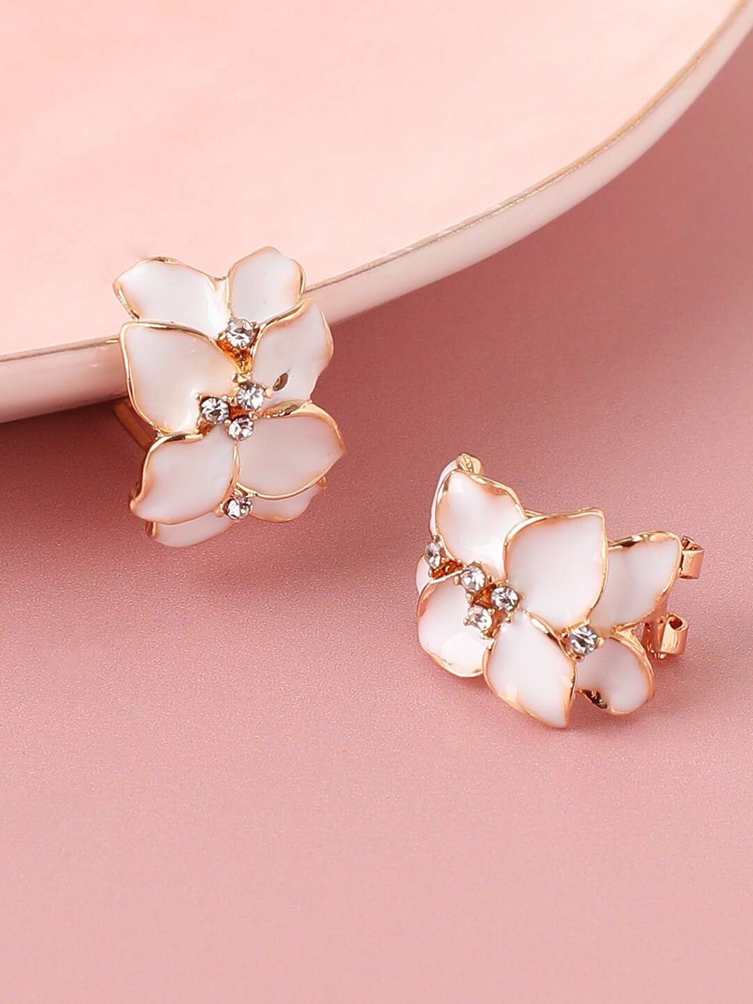 

SOHI Women Gold Plated Floral Studs Earrings, White