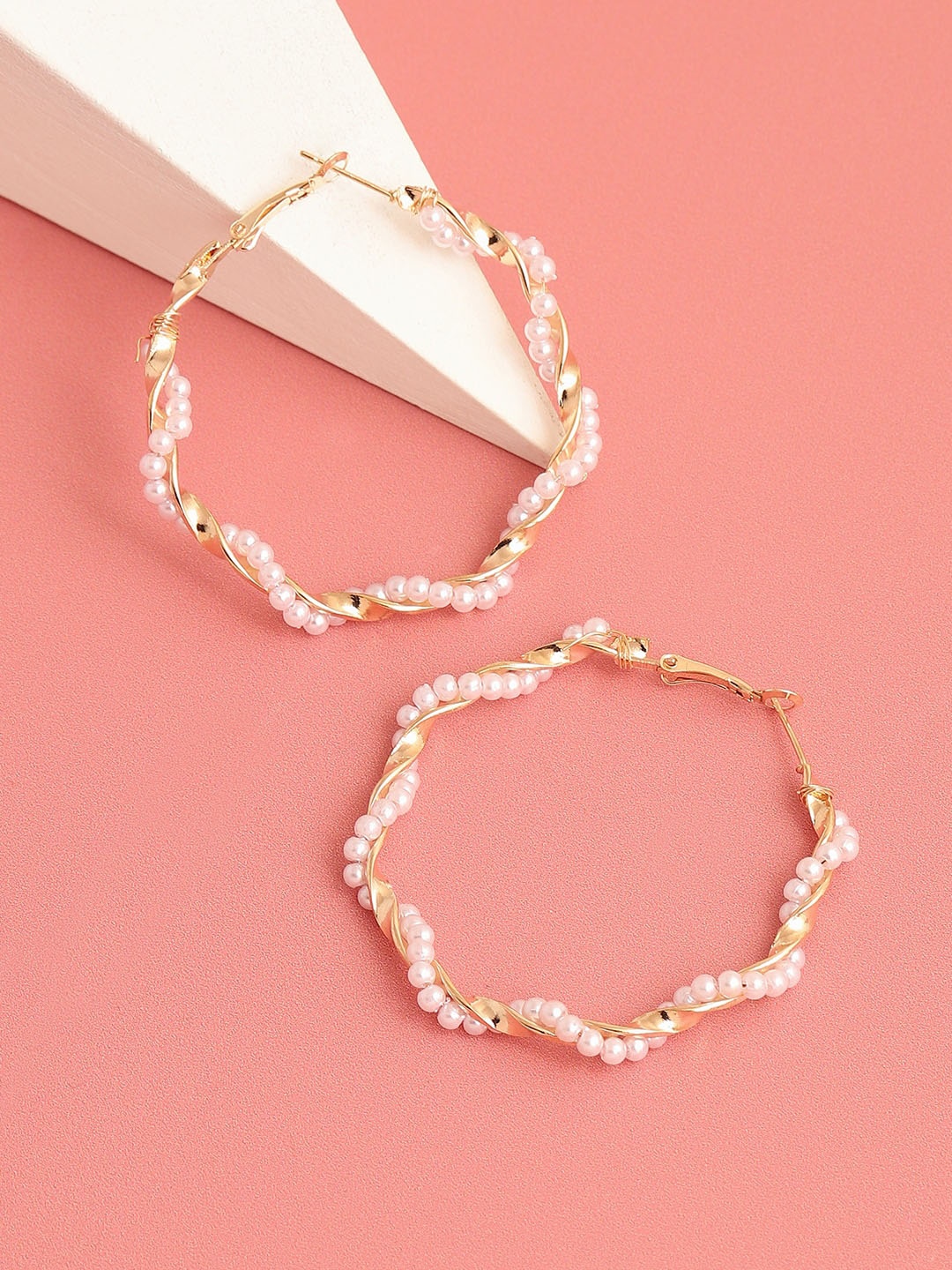 

SOHI Women Gold Plated Circular Hoop Earrings, White