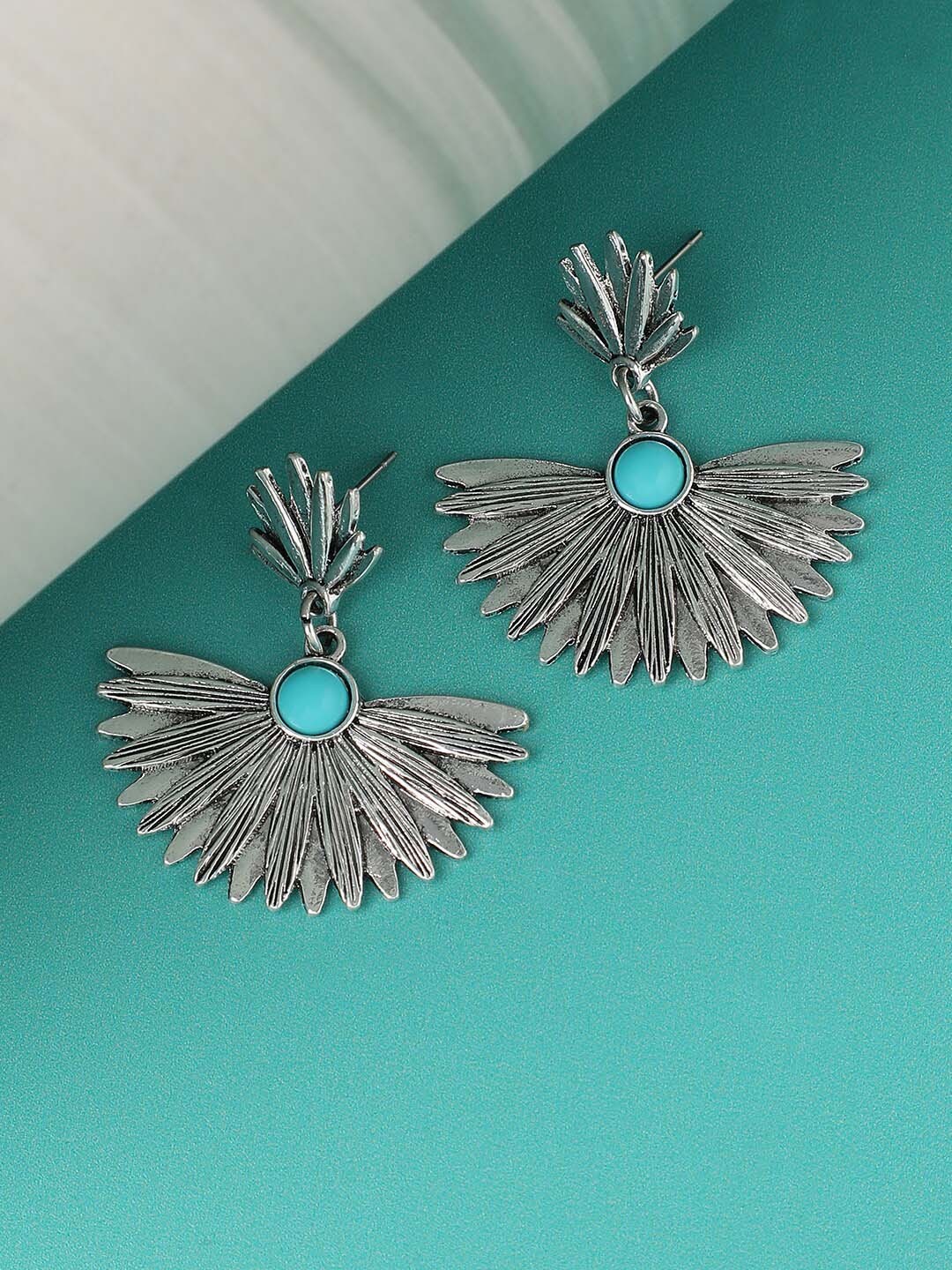 

SOHI Women Silver Plated Contemporary Drop Earrings, Blue