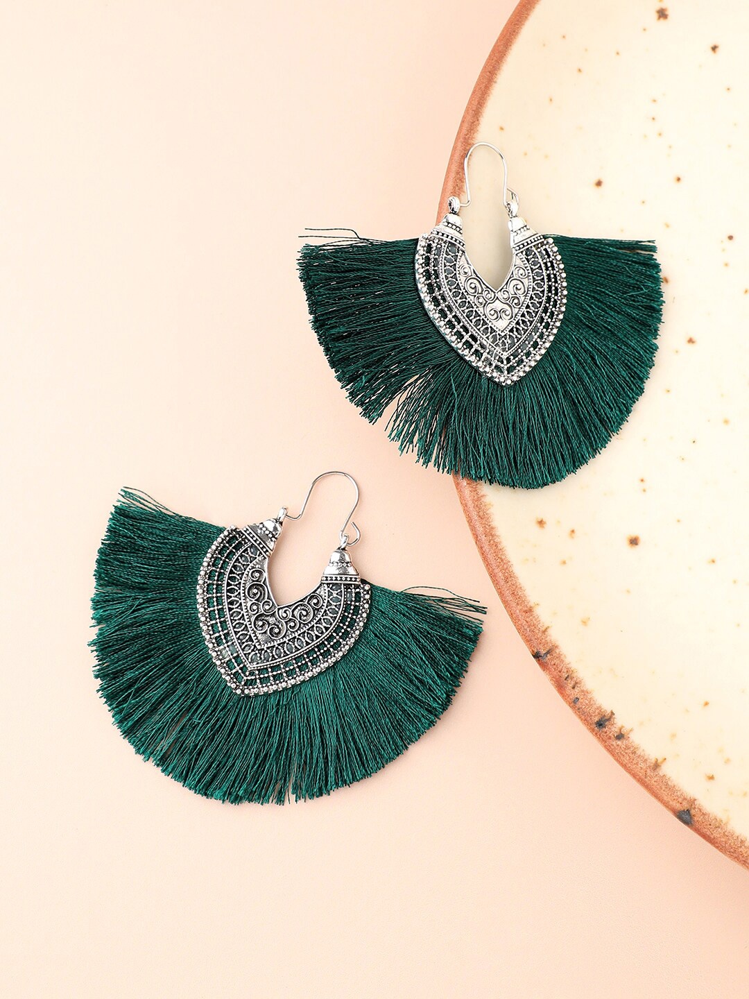 

SOHI Gold Plated Contemporary Drop Earrings, Green