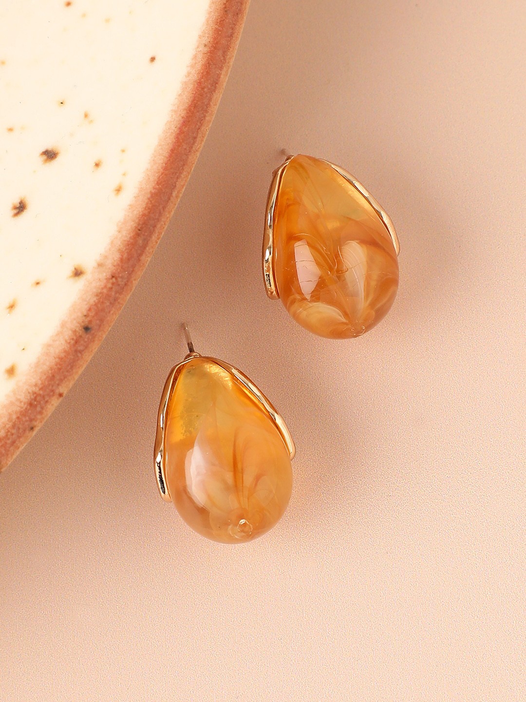 

SOHI Gold Plated Contemporary Studs Earrings, Orange