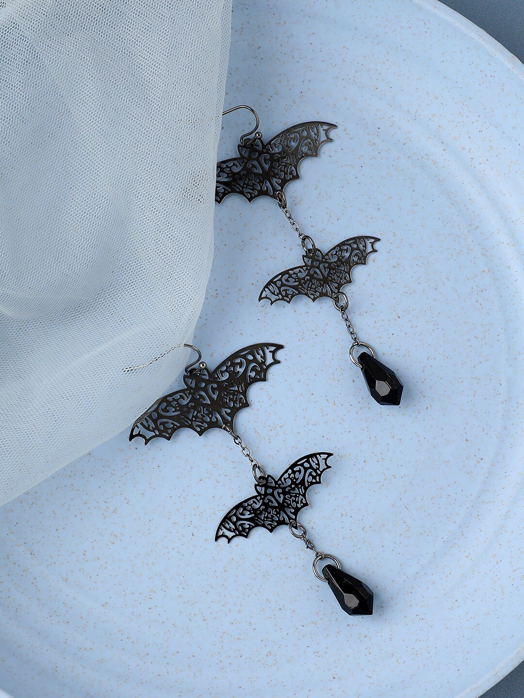 

SOHI Silver Plated Contemporary Drop Earrings, Black