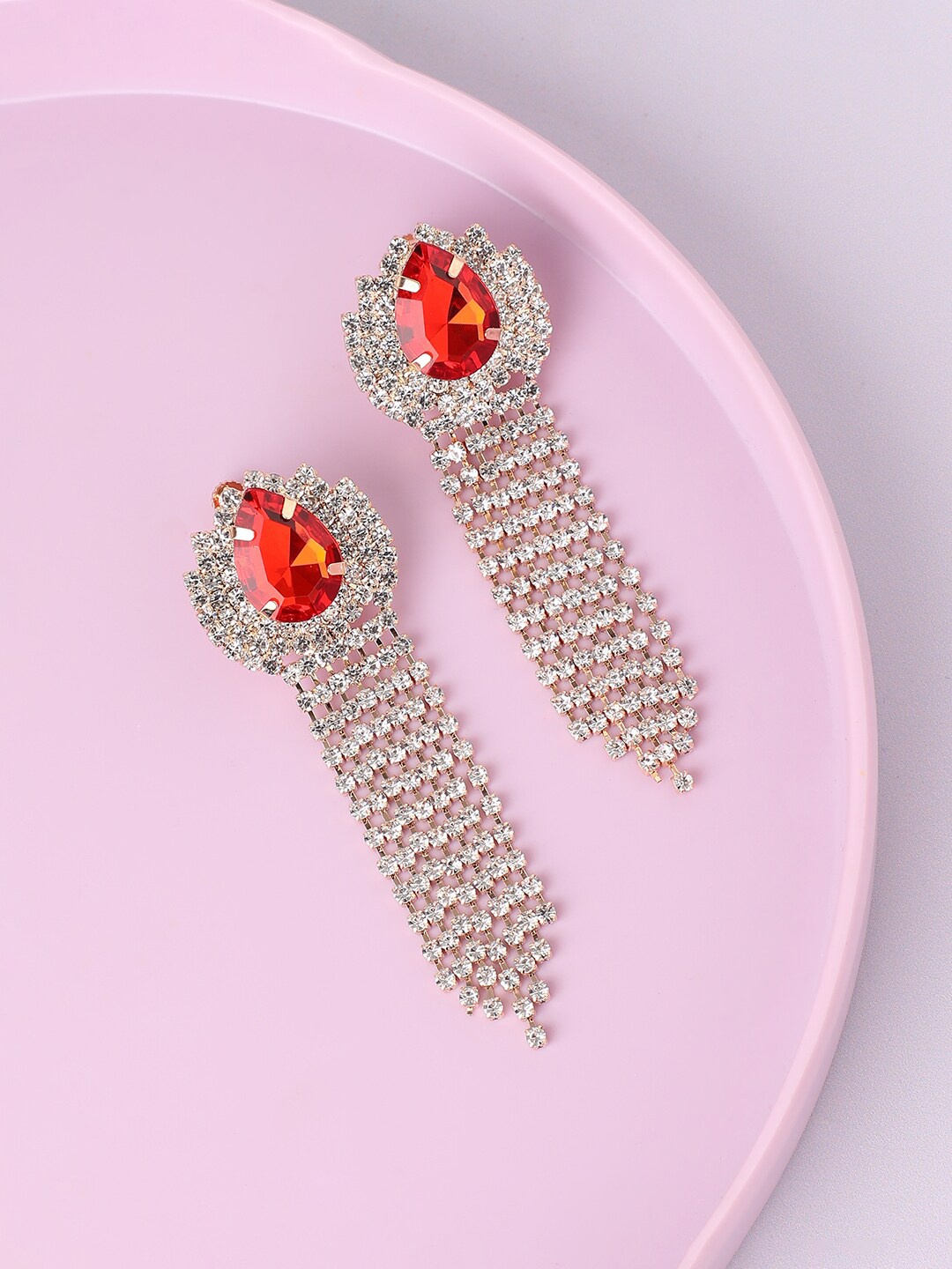 

SOHI Gold Plated Contemporary Party Drop Earrings, Red