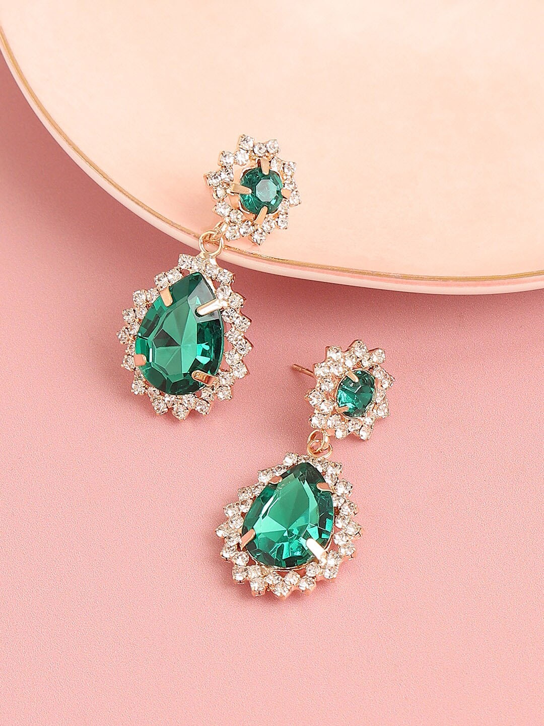 

SOHI Gold Plated Contemporary Drop Earrings, Green
