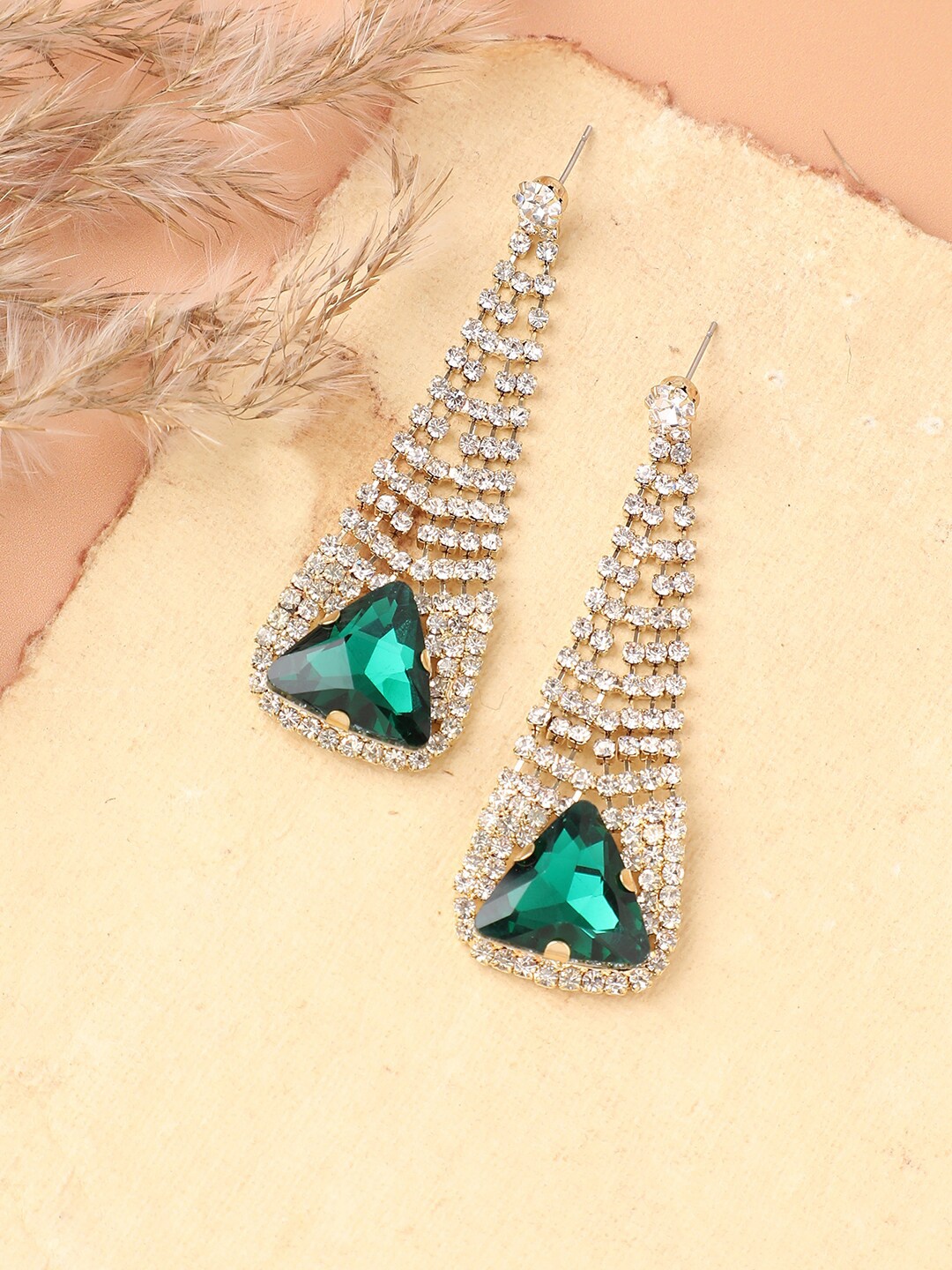 

SOHI Gold-Plated Contemporary Drop Earrings, Green