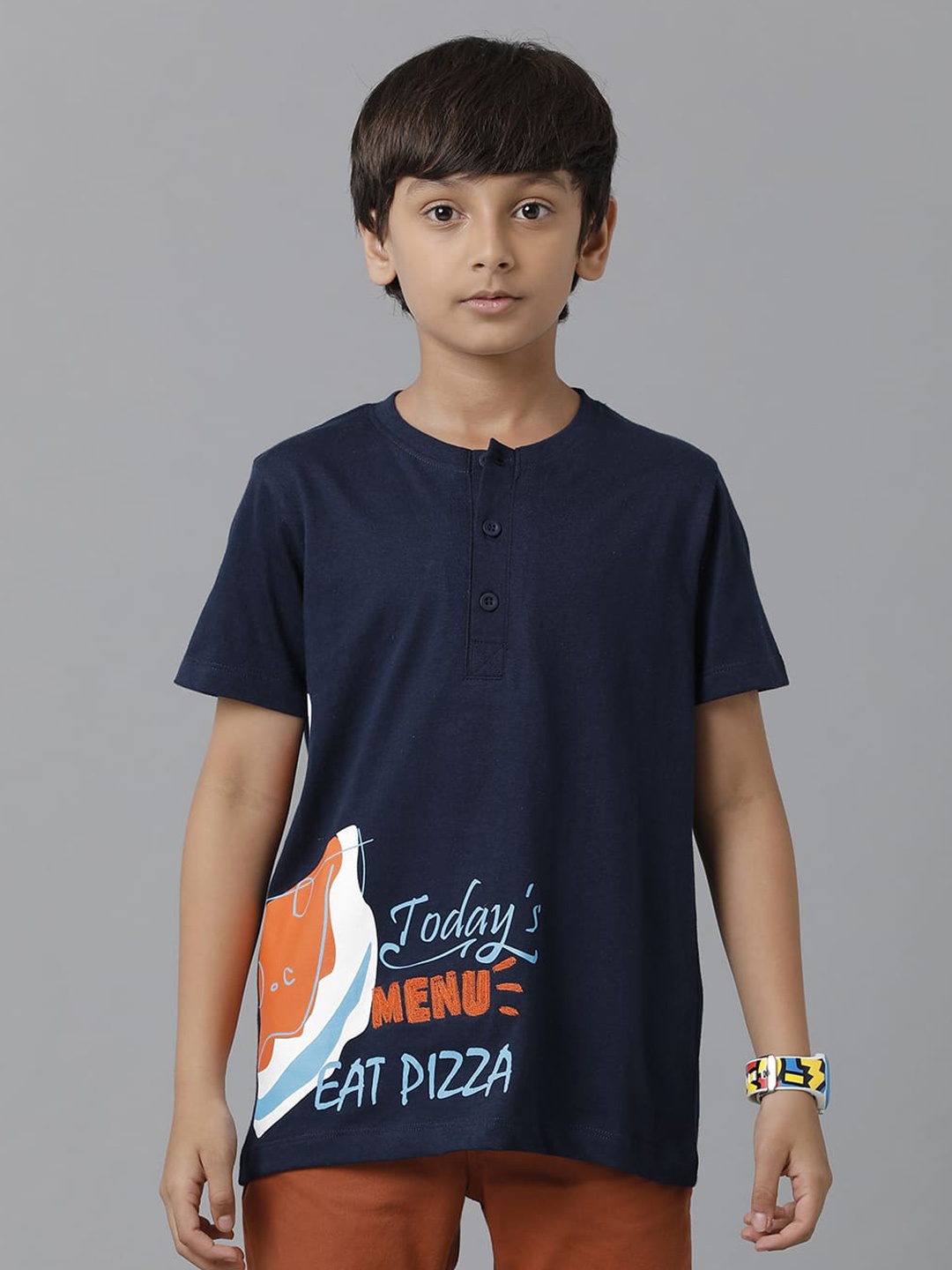 

UNDER FOURTEEN ONLY Boys Typography Printed Cotton T-shirt, Navy blue