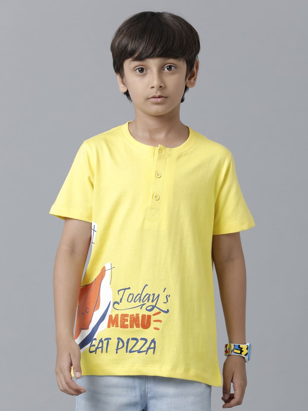 

UNDER FOURTEEN ONLY Boys Typography Printed Cotton T-shirt, Yellow