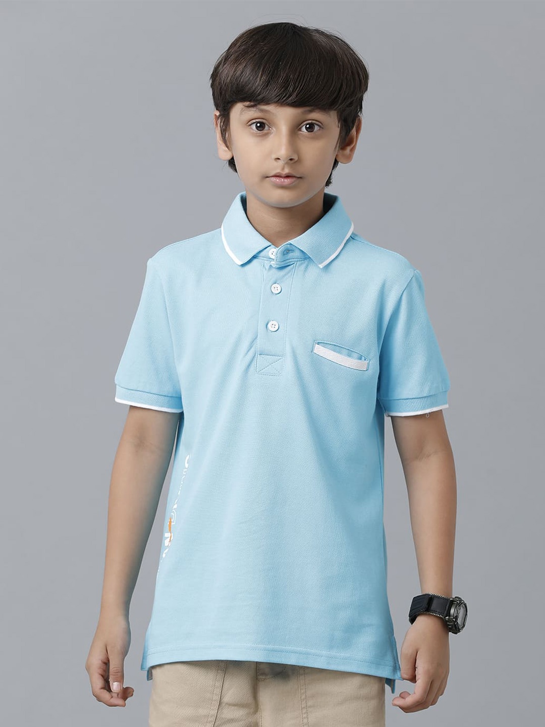 

UNDER FOURTEEN ONLY Boys Polo Collar Cotton T-shirt, Blue