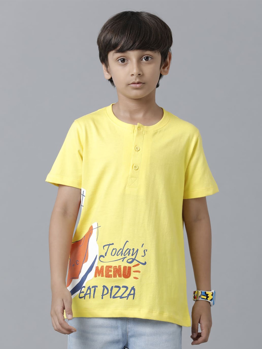 

UNDER FOURTEEN ONLY Boys Typography Printed Cotton T-shirt, Yellow