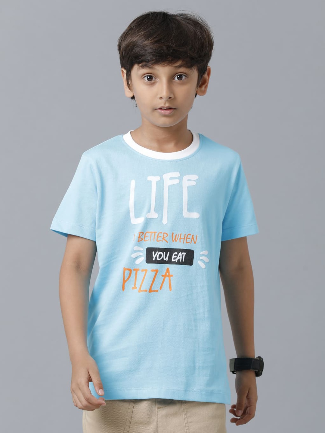 

UNDER FOURTEEN ONLY Boys Typography Printed Cotton T-shirt, Blue