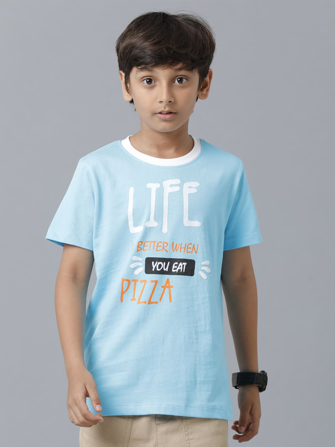 

UNDER FOURTEEN ONLY Boys Typography Printed Cotton T-shirt, Blue