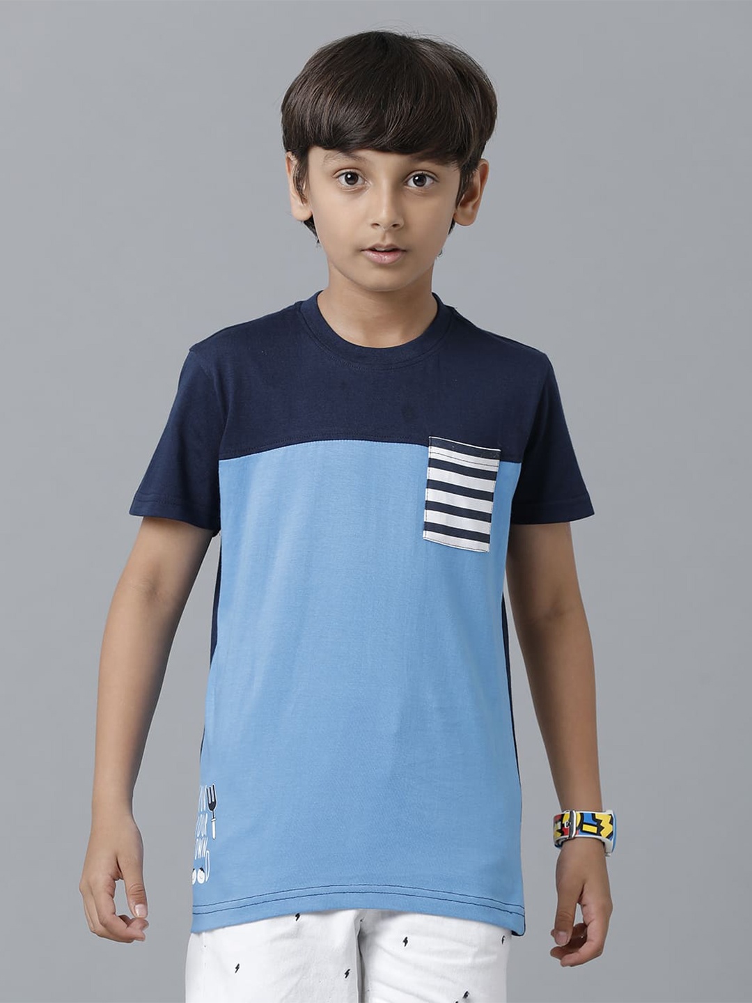 

UNDER FOURTEEN ONLY Boys Pocket Detail Cotton T-shirt, Blue