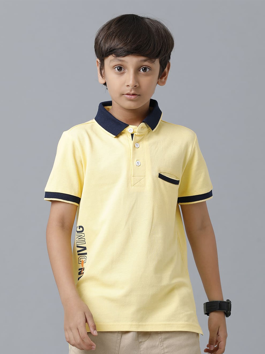 

UNDER FOURTEEN ONLY Boys Typography Printed Polo Collar Cotton T-shirt, Yellow