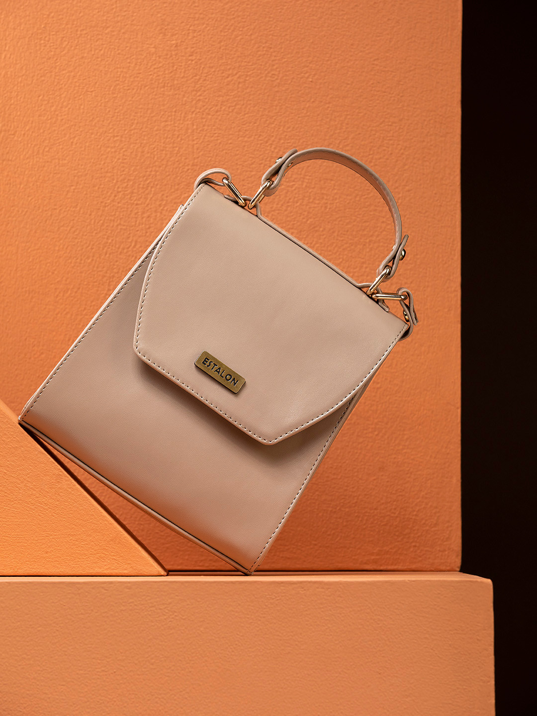 

ESTALON Women PU Structured Sling Bag, Cream