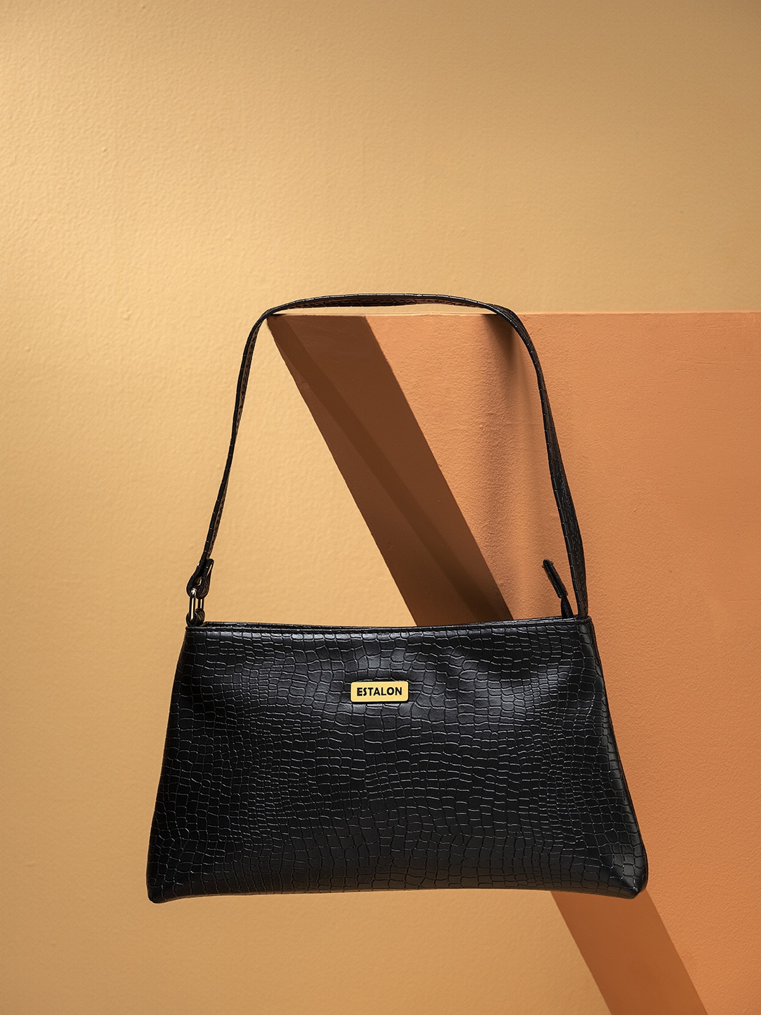 

ESTALON Women Textured PU Structured Shoulder Bag, Black