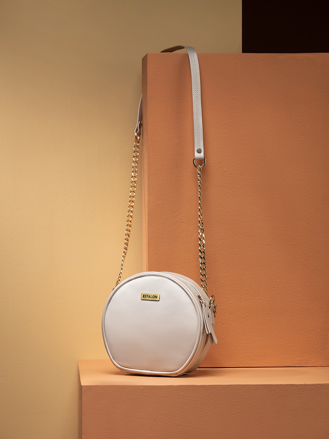 

ESTALON Women PU Bowling Sling Bag, Cream