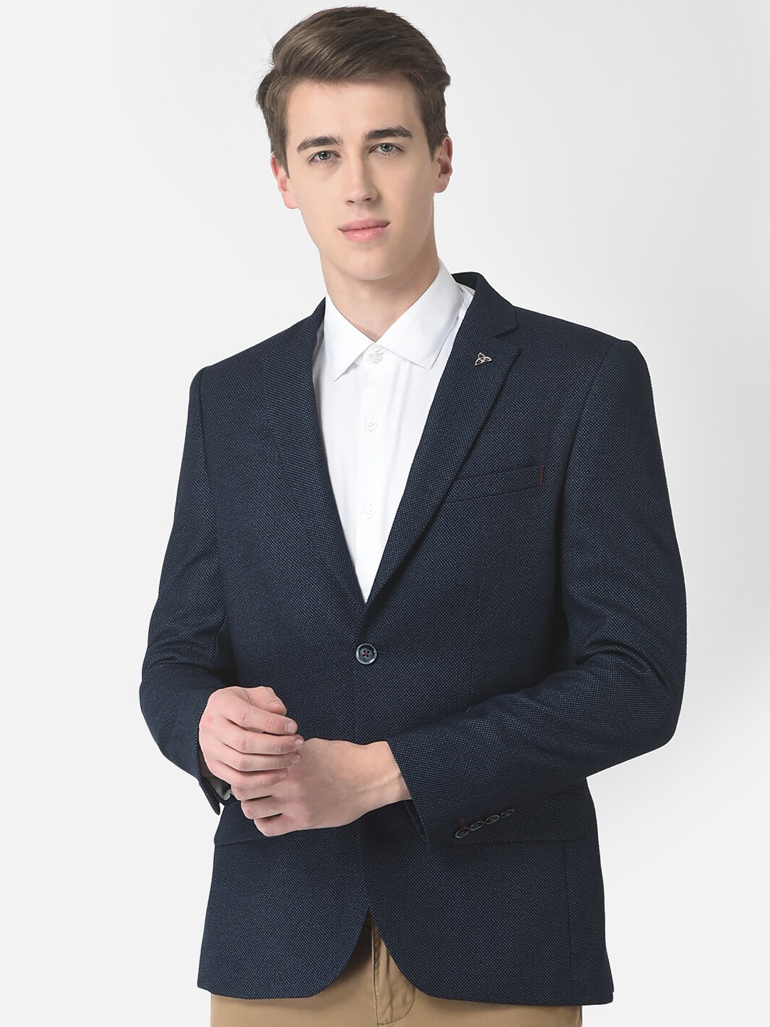 

Crimsoune Club Men Textured Single-Breasted Casual Blazer, Navy blue