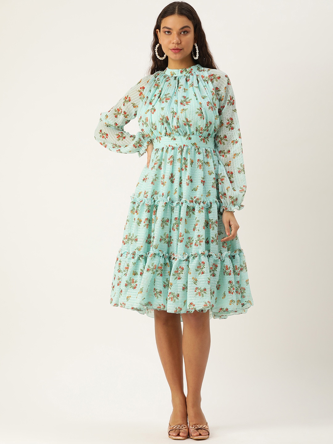 

Ethnovog Floral Georgette Dress, Green