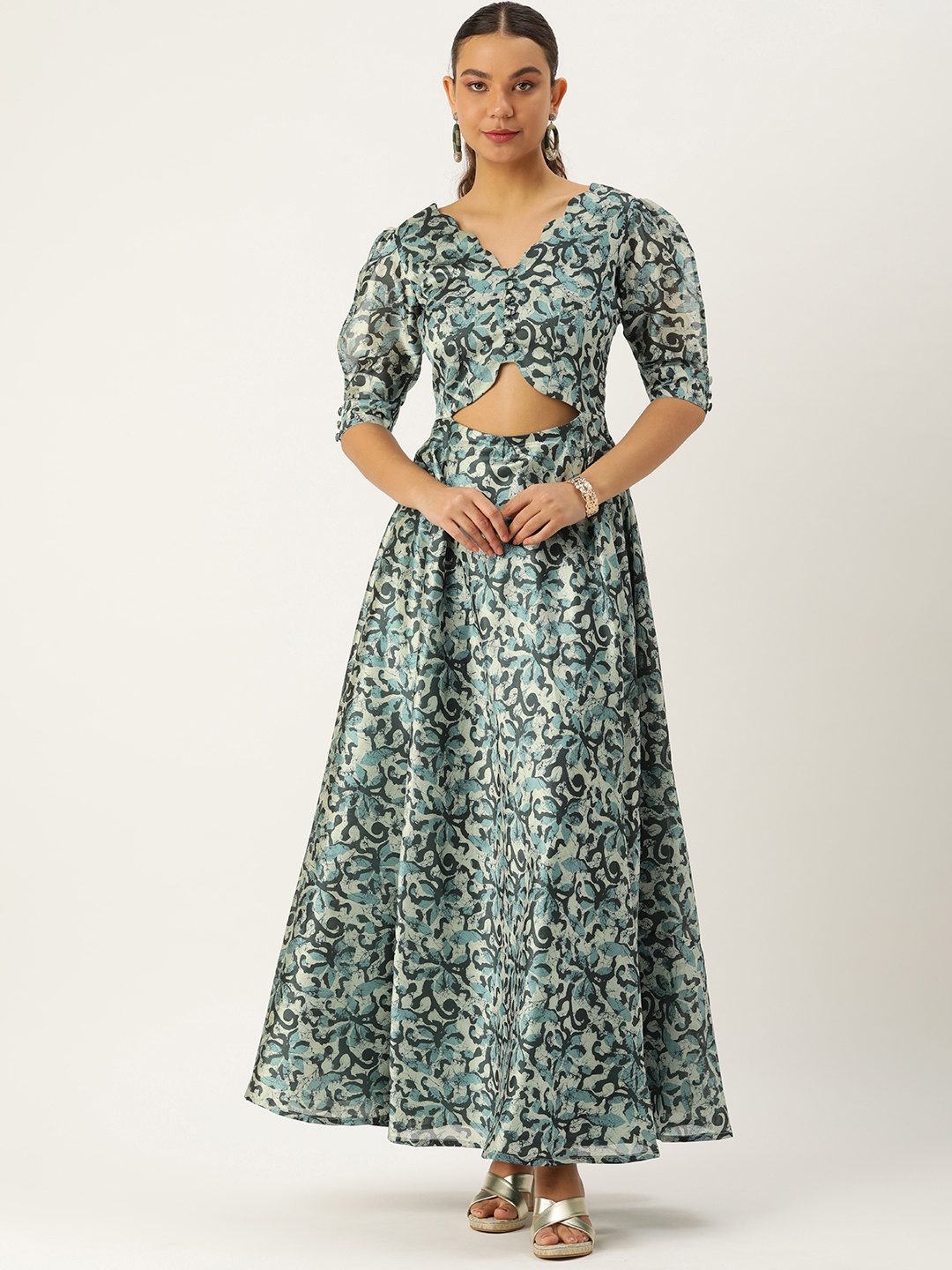 

Ethnovog Floral Maxi Dress, Green