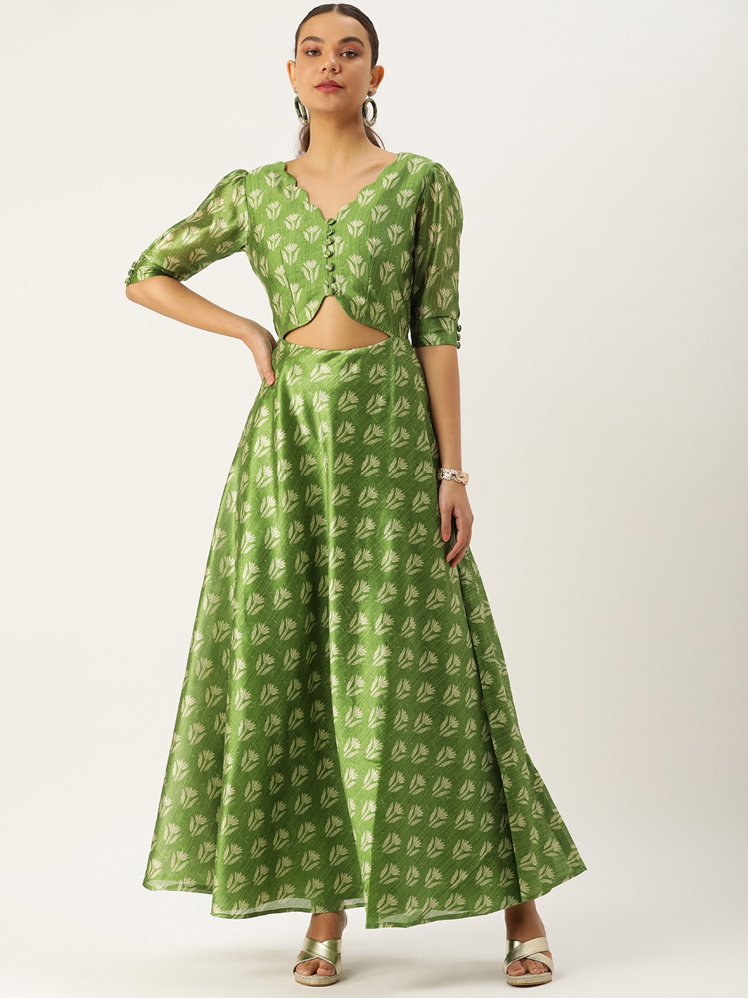 

Ethnovog Floral Maxi Dress, Green