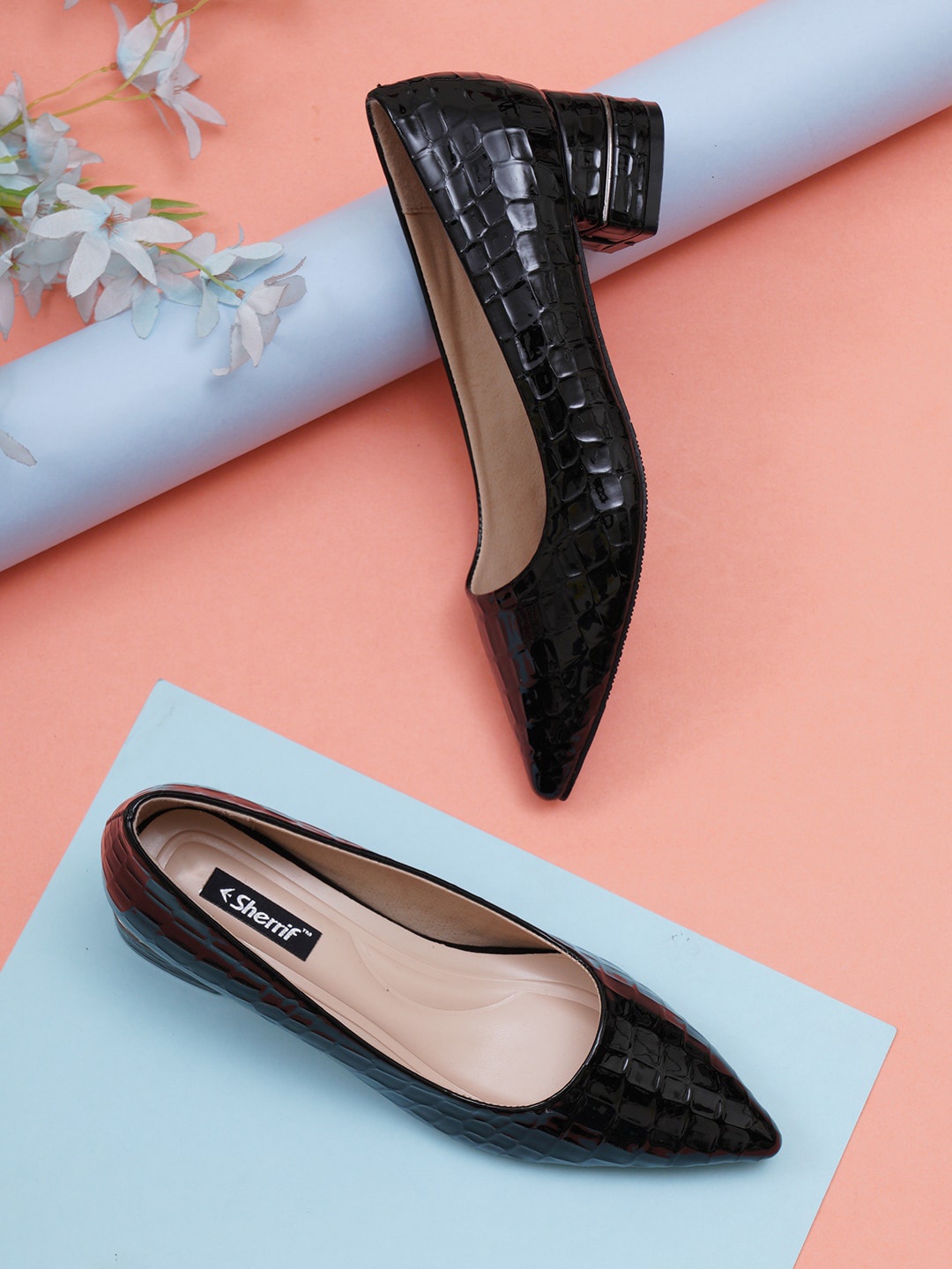 

Sherrif Shoes Textured Block Pumps Heels, Black