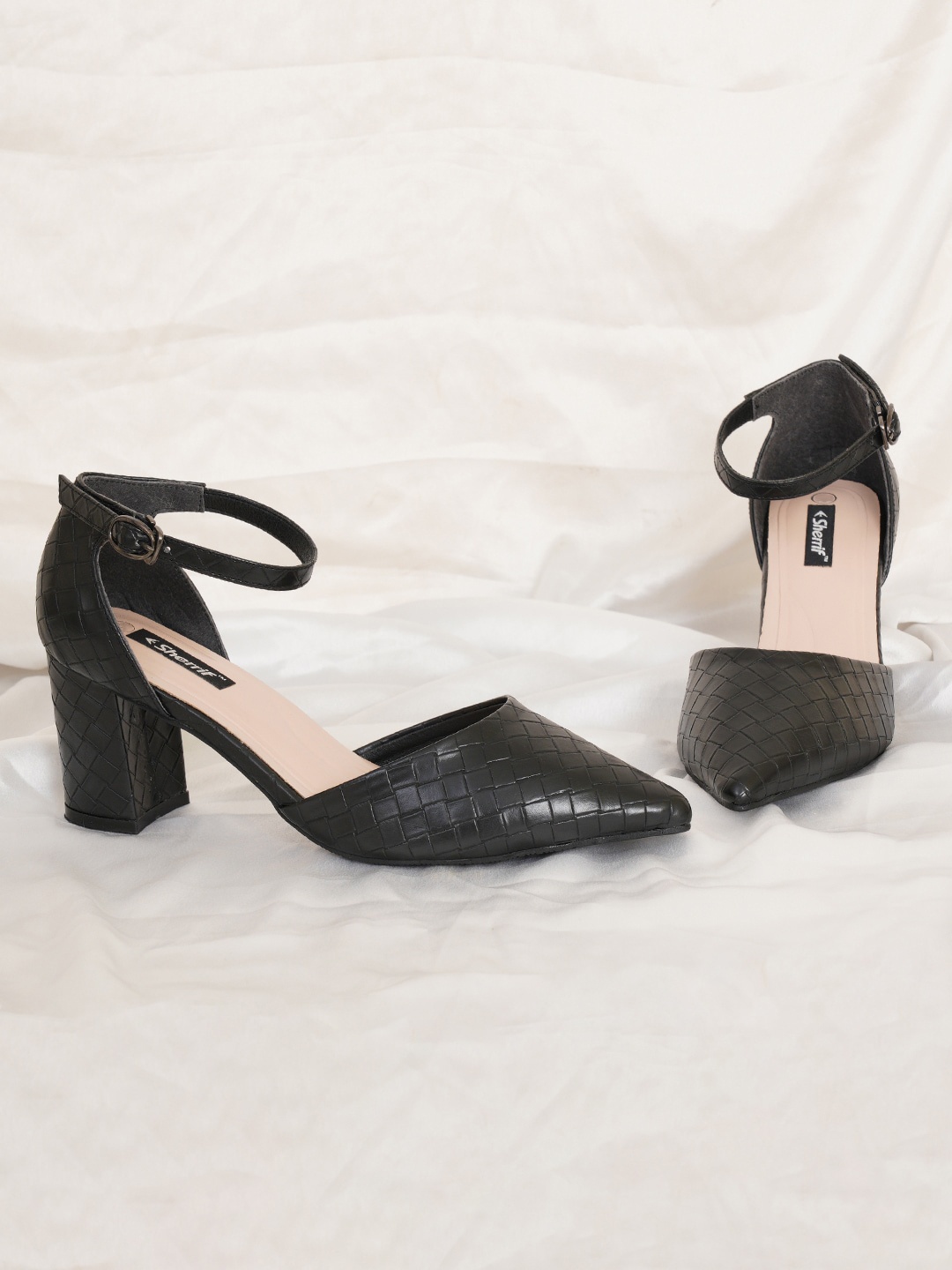 

Sherrif Shoes Textured Block Pumps Heels, Black