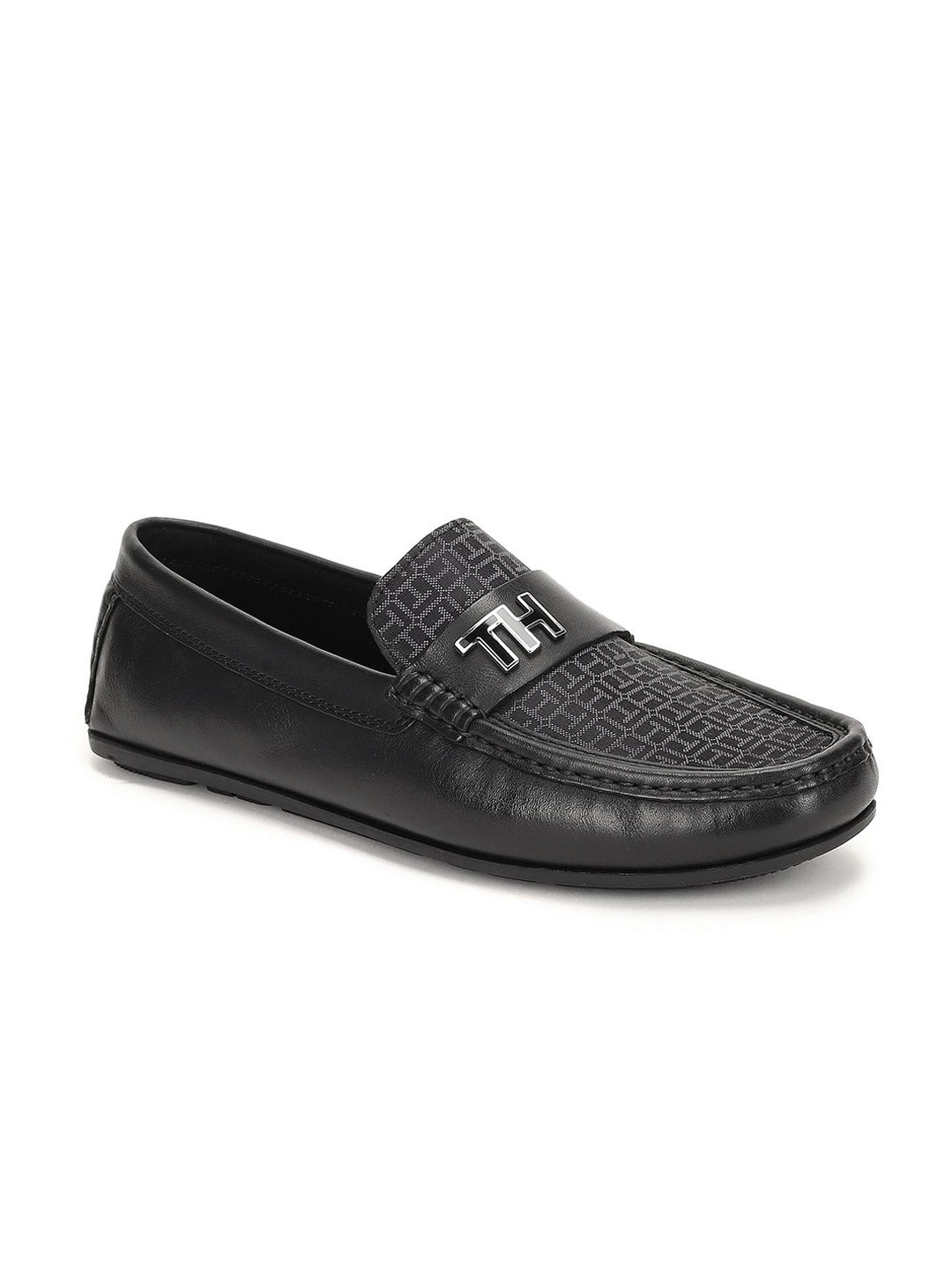 

Tommy Hilfiger Men Printed Leather Loafers, Black