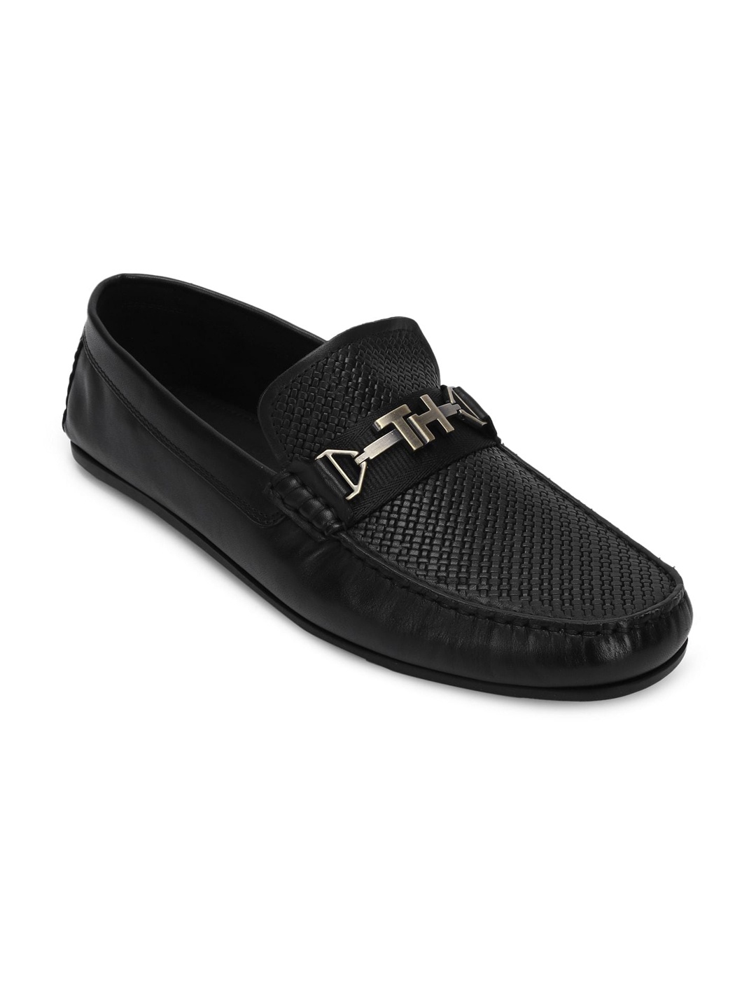 

Tommy Hilfiger Men Textured Leather Loafers, Black