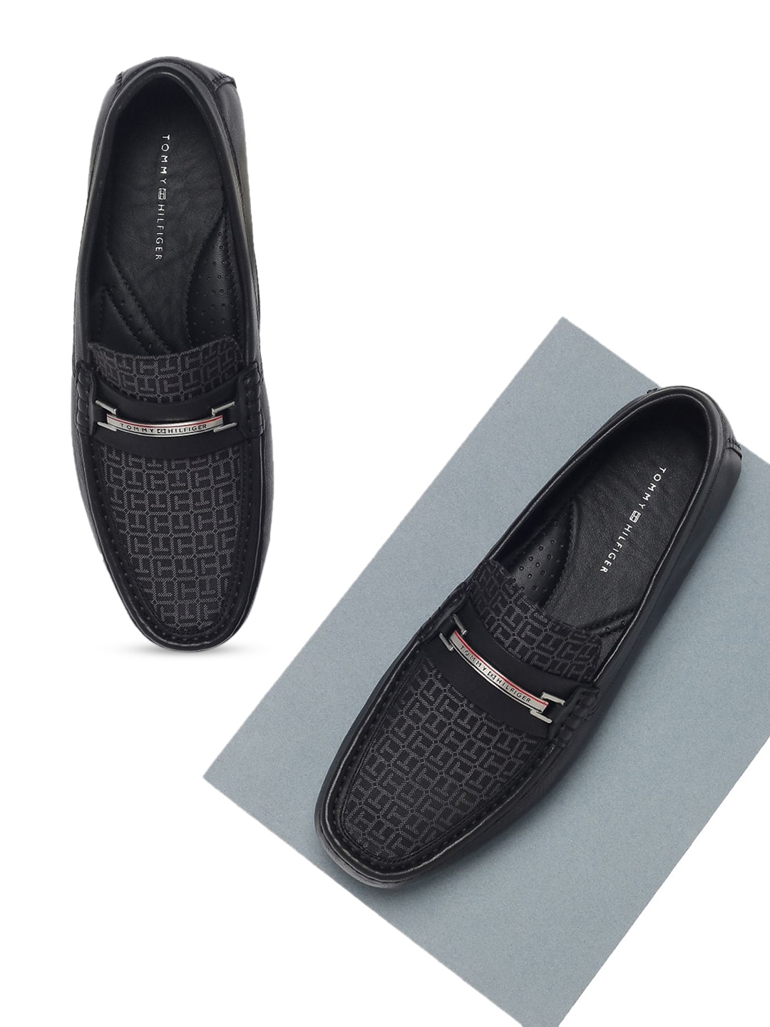 

Tommy Hilfiger Men Black Perforations Leather Loafers