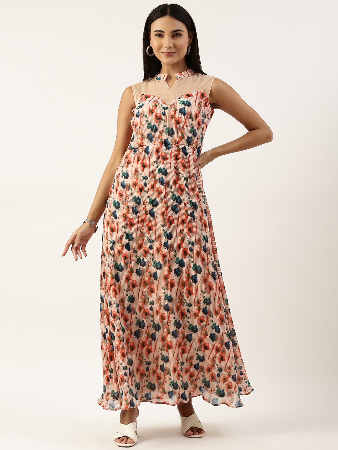 

Ethnovogue Floral Georgette Maxi Dress, Peach