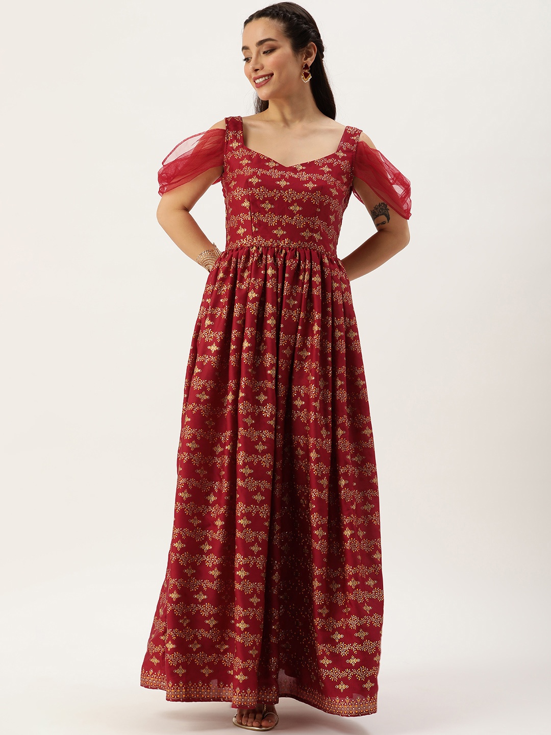 

Ethnovog Floral Ethnic Maxi Dress, Maroon