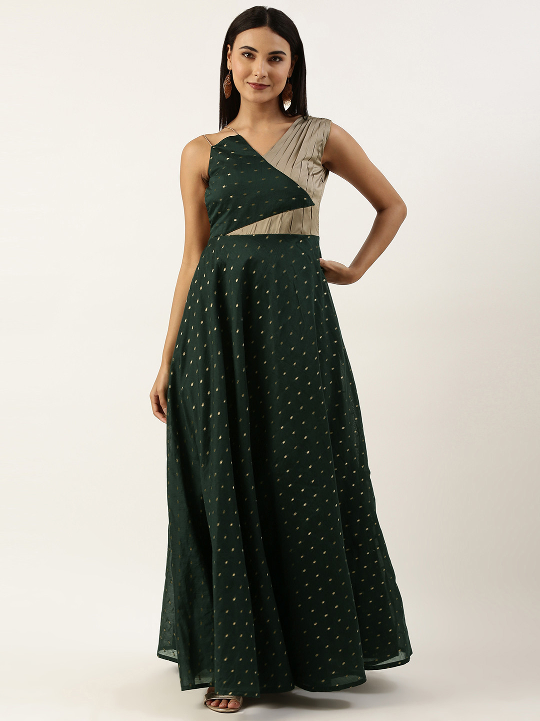 

Ethnovog Printed Jacquard Gown, Green