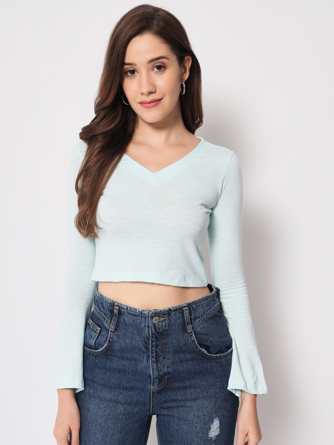 

CHARMGAL V-Neck Regular Crop Top, Blue