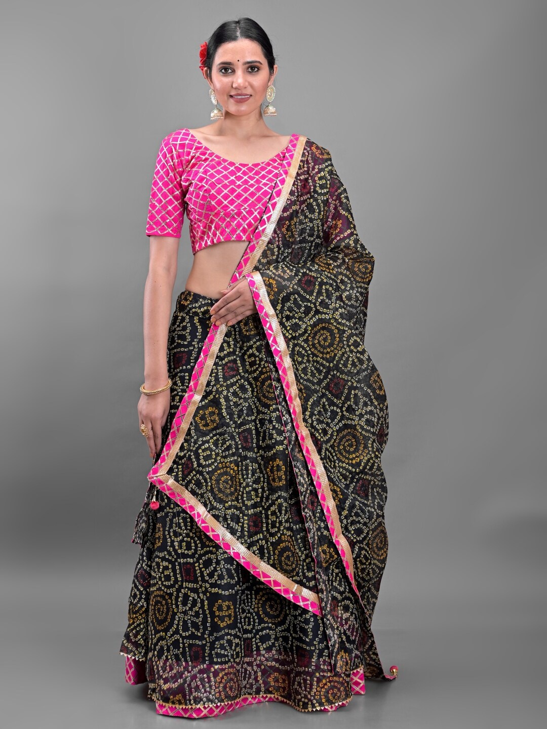 

Apratim Ready to Wear Lehenga & Unstitched Blouse With Dupatta, Black