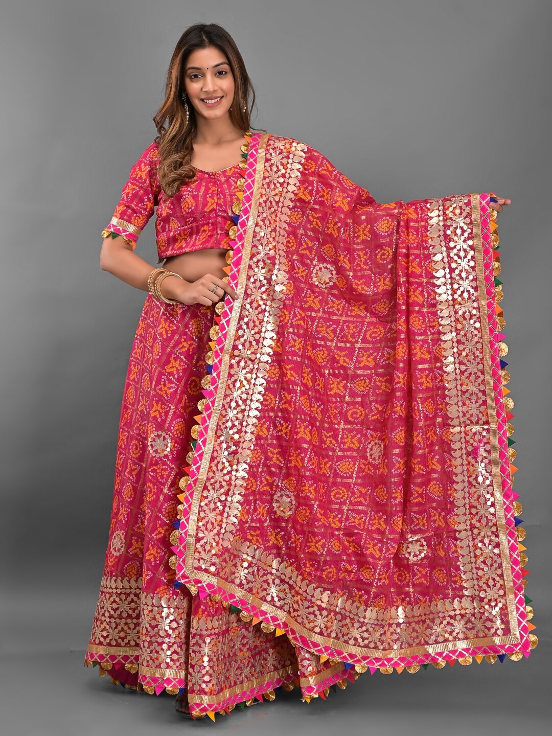

Apratim Printed Ready to Wear Lehenga & Unstitched Blouse With Dupatta, Pink