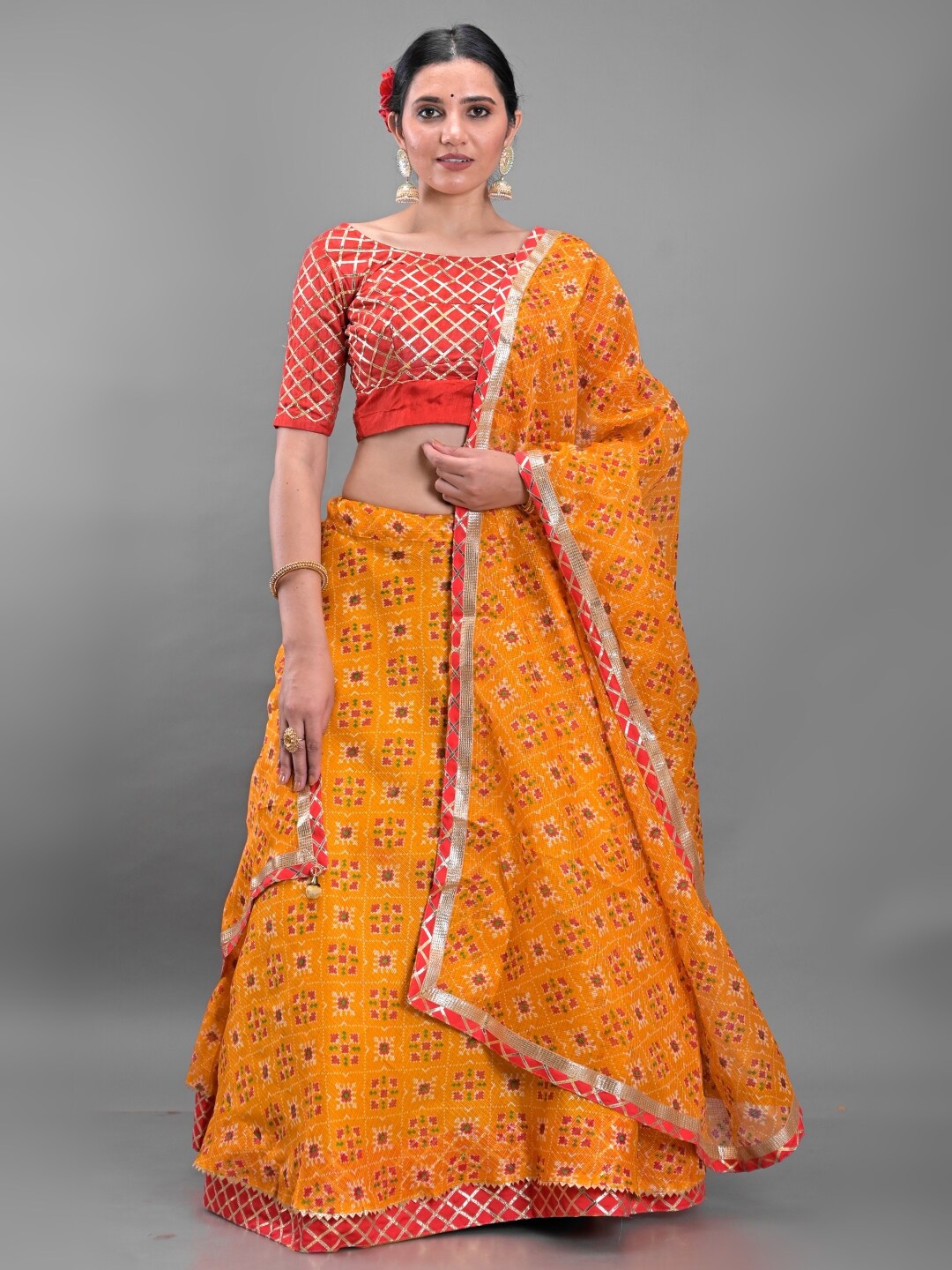 

Apratim Cotton Ready to Wear Lehenga & Unstitched Blouse With Dupatta, Yellow