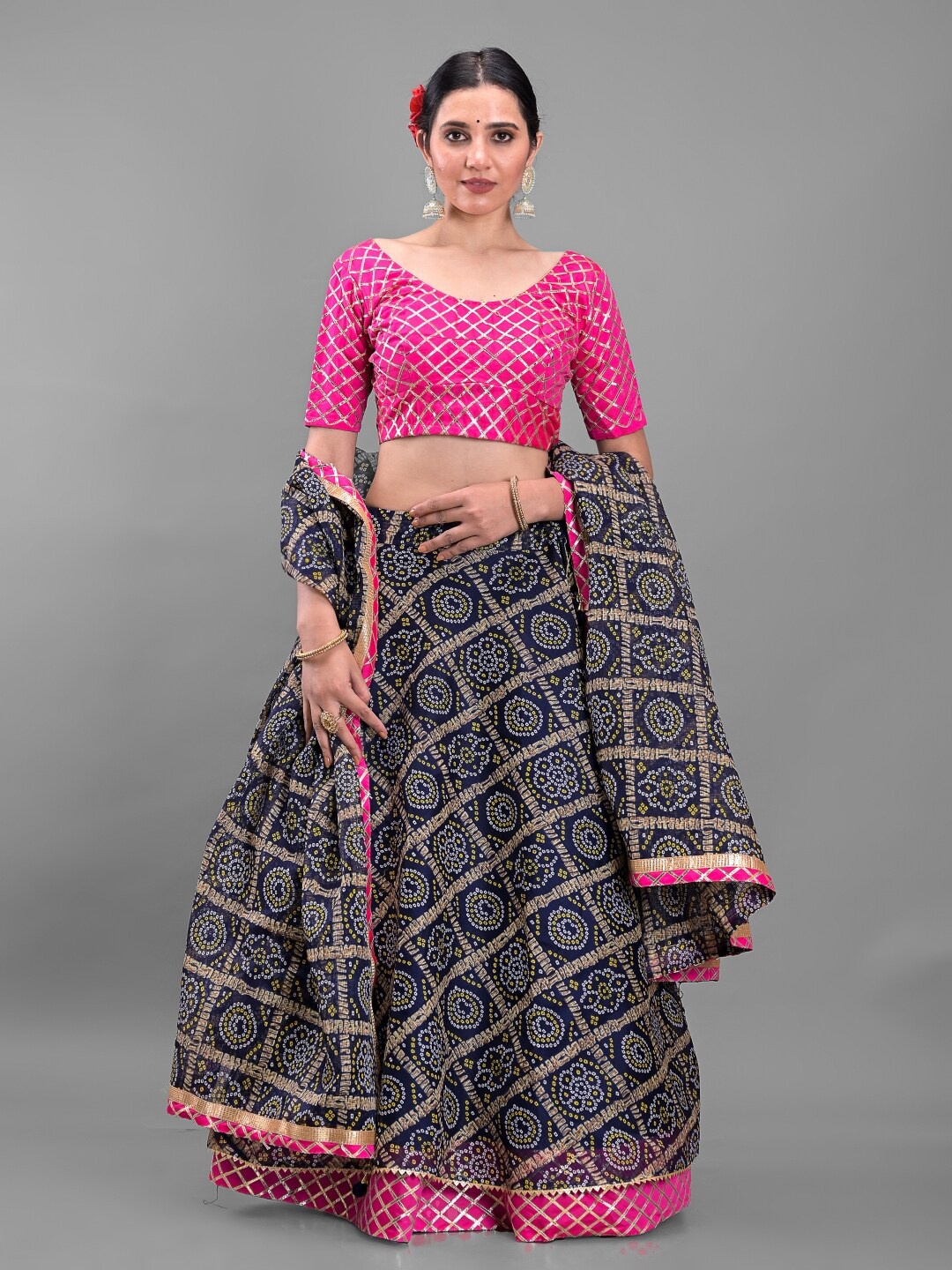 

Apratim Cotton Ready to Wear Lehenga & Unstitched Blouse With Dupatta, Blue